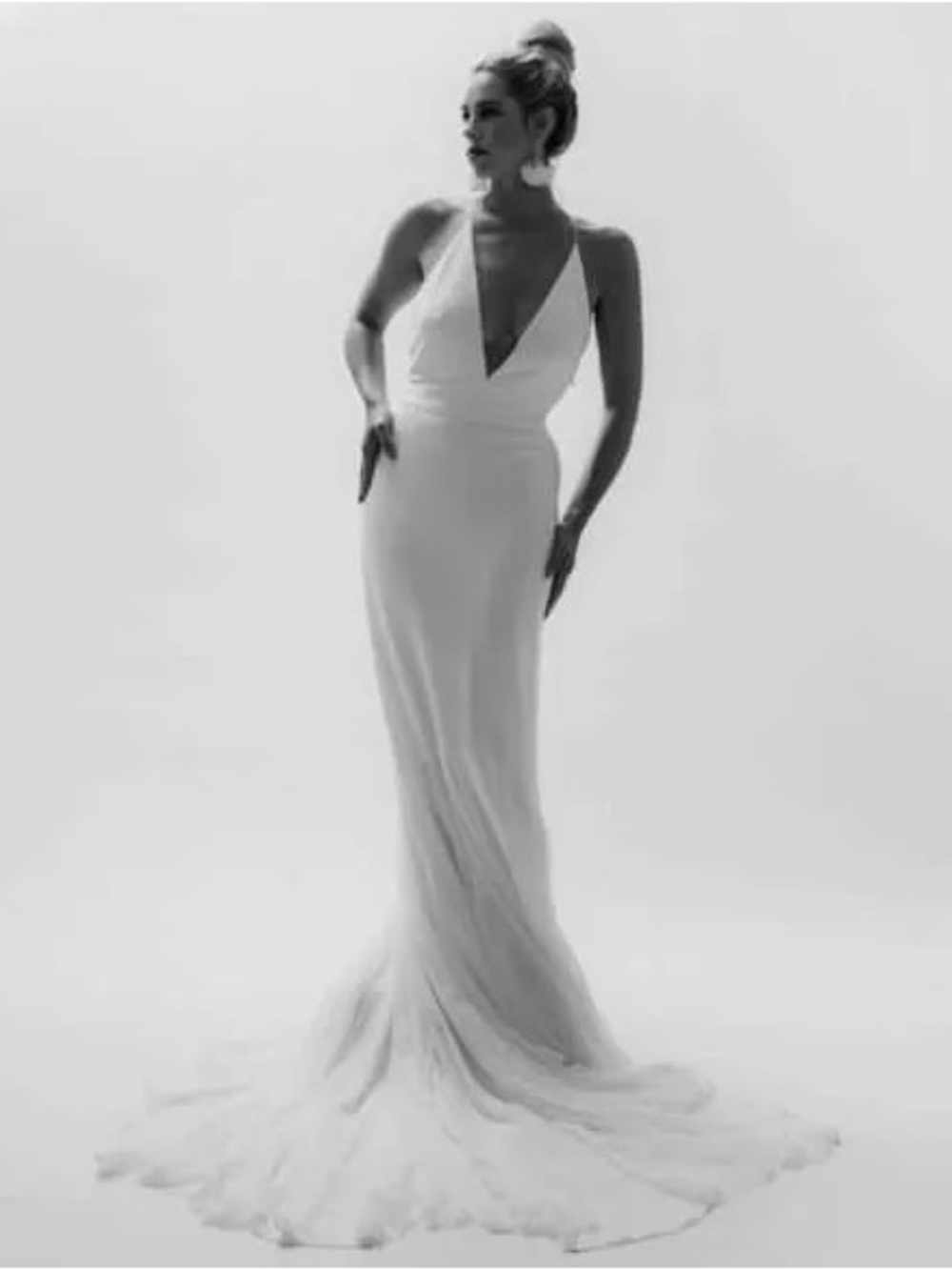 The Law Bridal | Gianna Gown - Sleek White Plunge V-Neck Wedding Gown